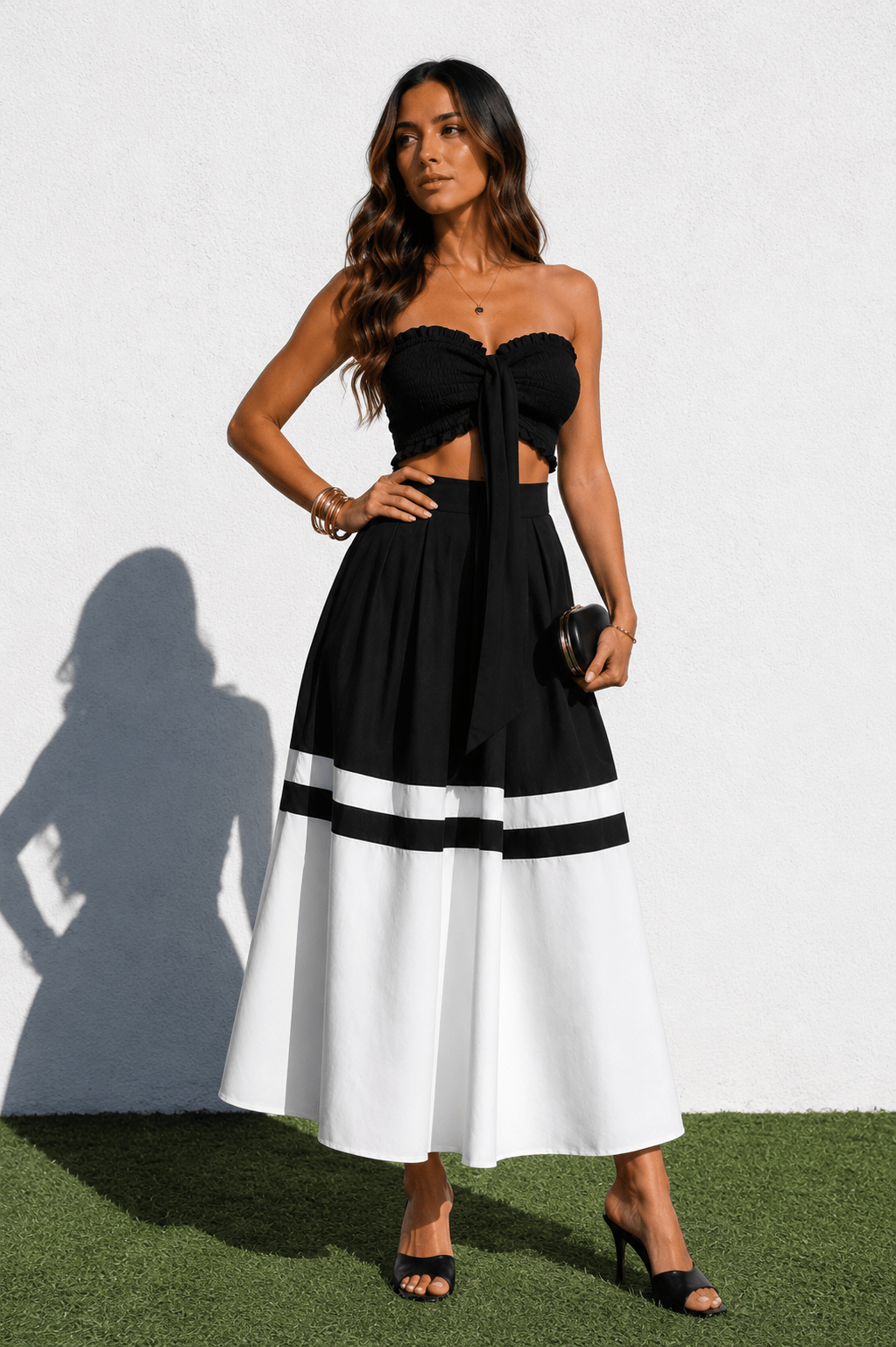 Black & White Strapless Peplum Skirt Set