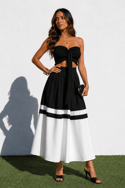 Black & White Strapless Peplum Skirt Set