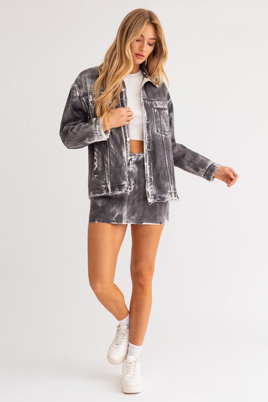 Black White Vintage Washed Mid Rise Denim Skirt