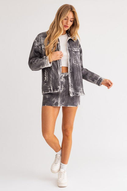 Black White Vintage Washed Mid Rise Denim Skirt