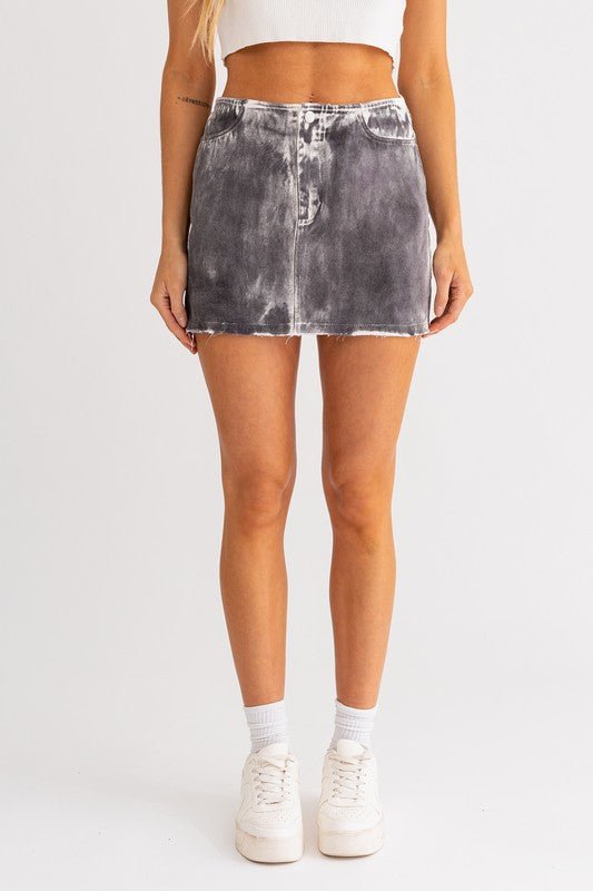 Black White Vintage Washed Mid Rise Denim Skirt