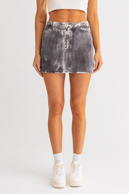 Black White Vintage Washed Mid Rise Denim Skirt