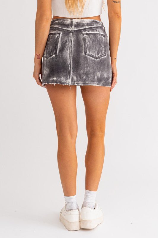 Black White Vintage Washed Mid Rise Denim Skirt