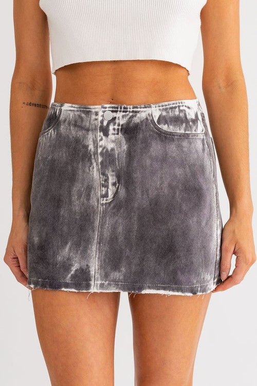 Black White Vintage Washed Mid Rise Denim Skirt