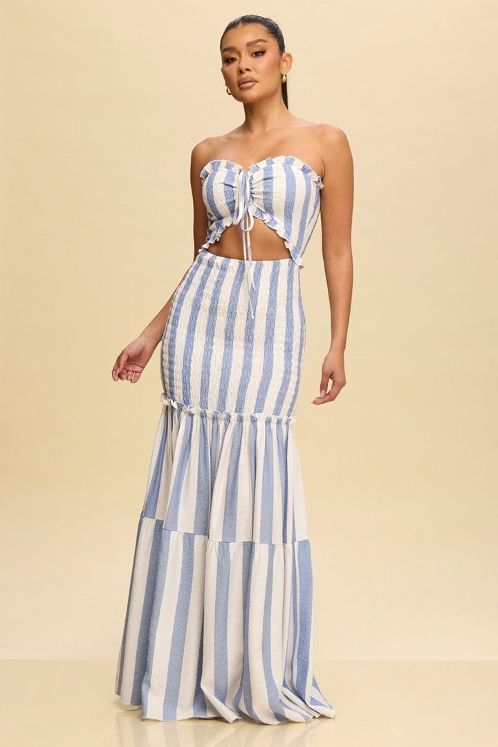 Blue & White Striped Maxi Dress