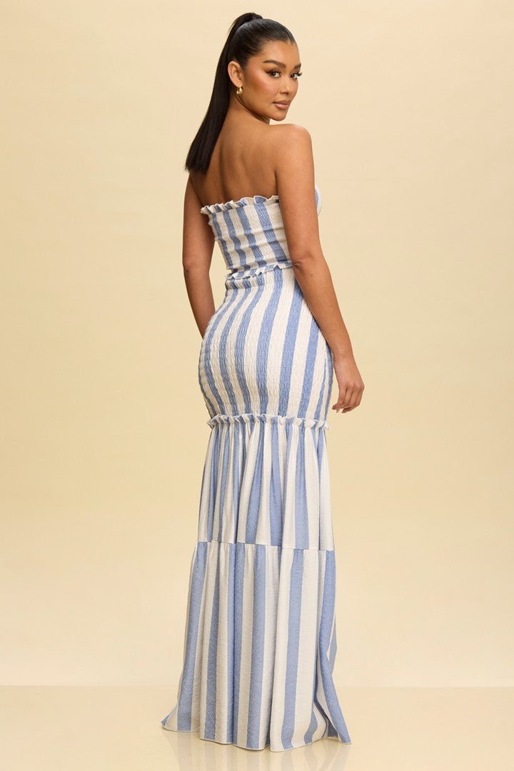 Blue & White Striped Maxi Dress