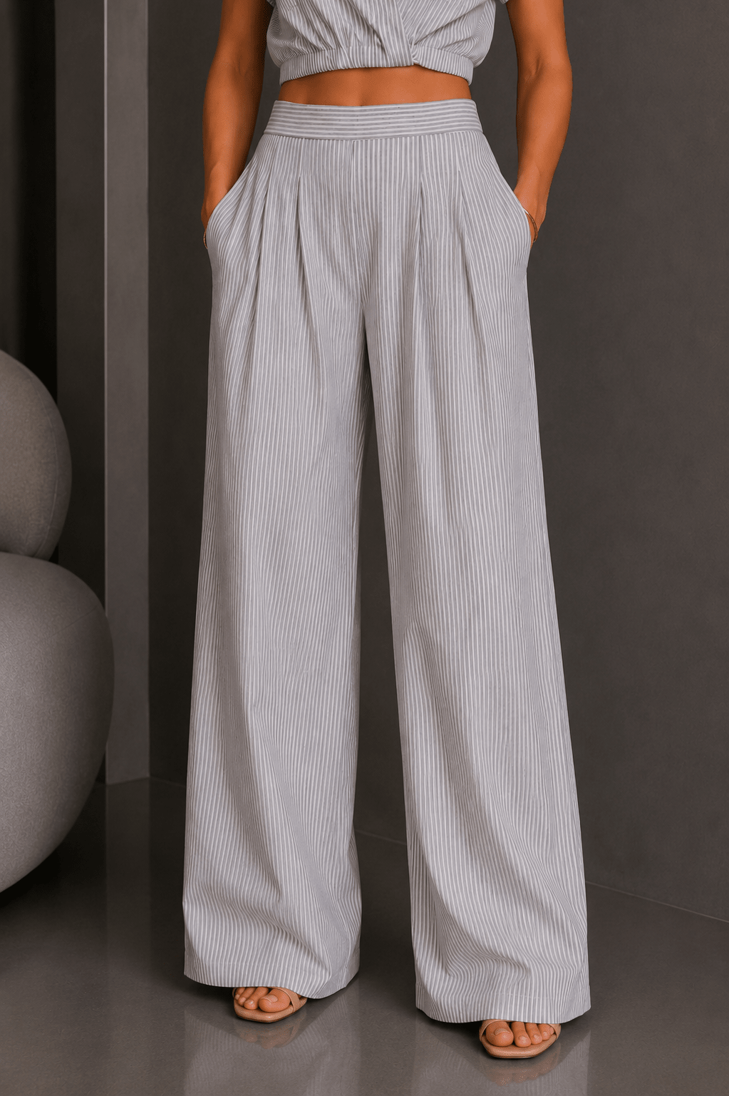 Blue & White Striped Pant Set