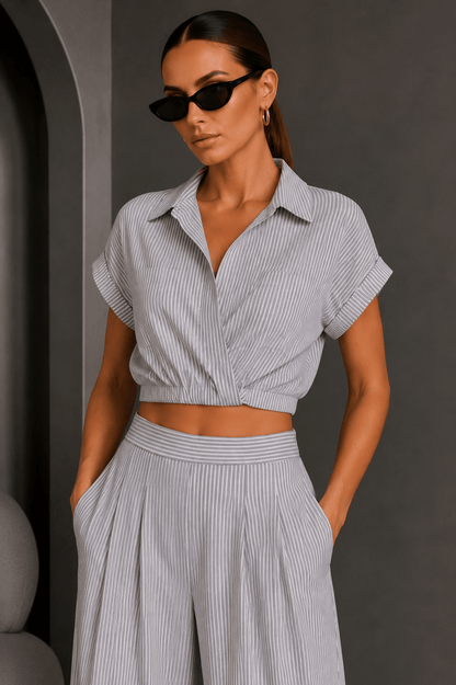 Blue & White Striped Pant Set