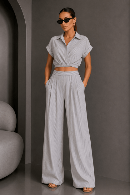 Blue & White Striped Pant Set