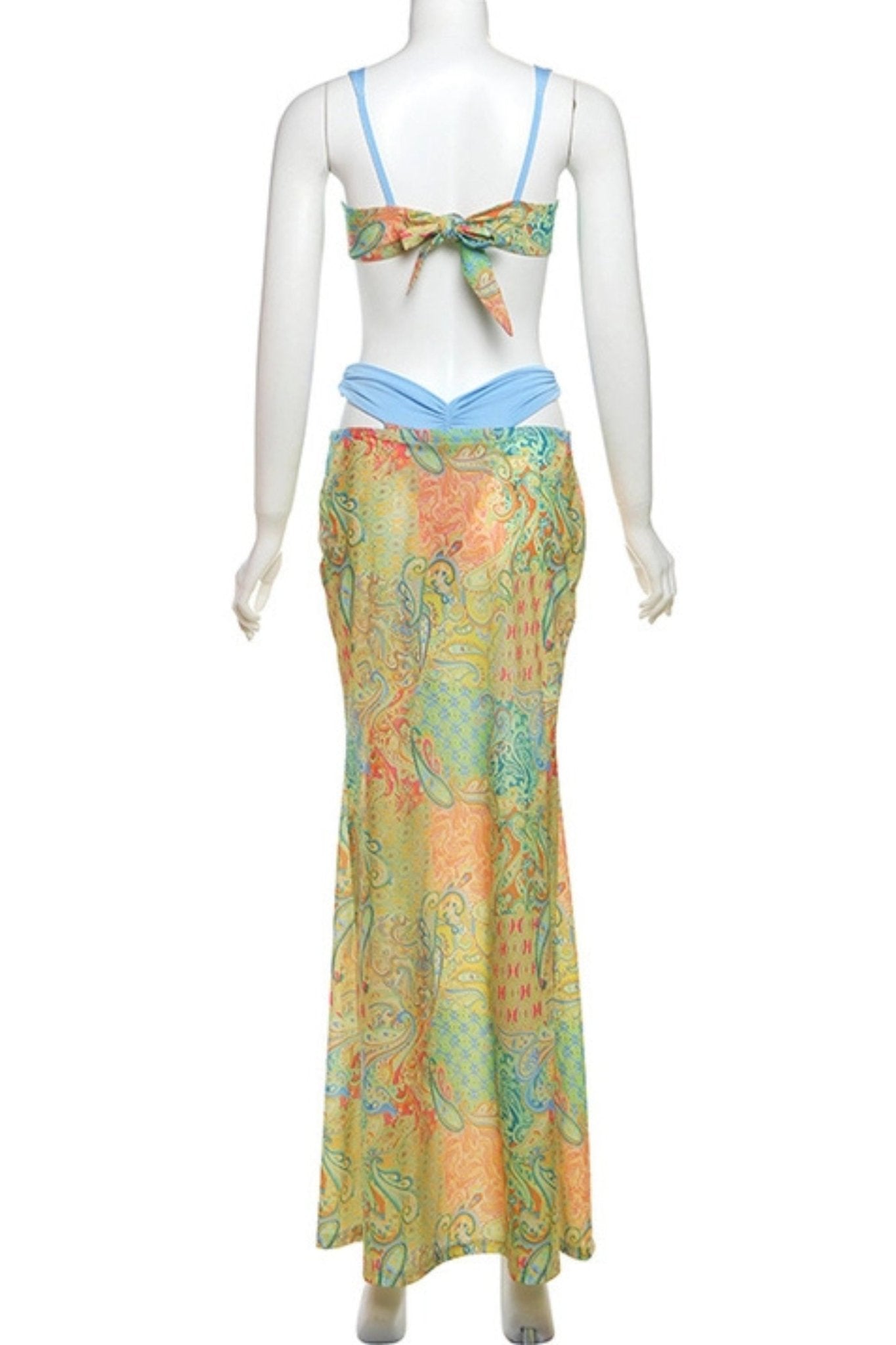 Bohemian Print Strappy Bikini Skirt Three-Piece Set