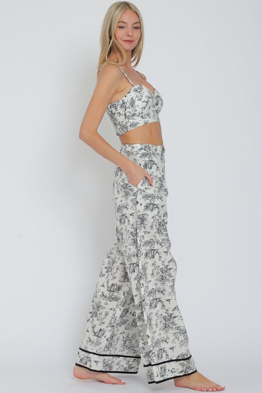 Black & White Jungle Print Corset Pant Set