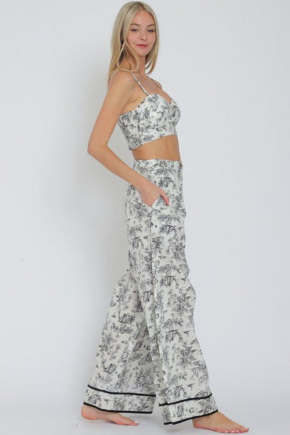 Black & White Jungle Print Corset Pant Set