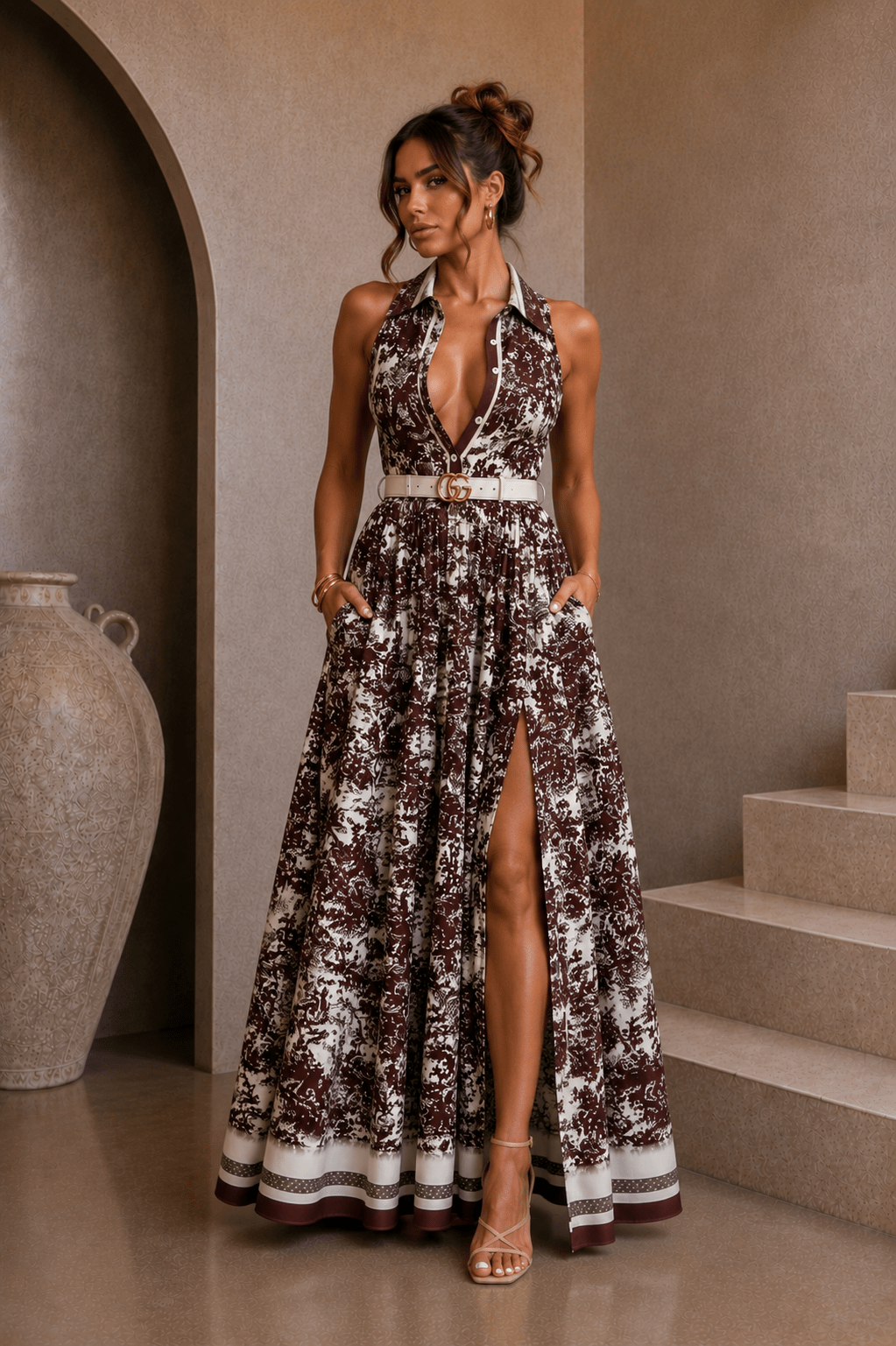 Brown Button Down Maxi Dress