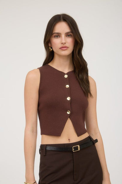Brown Knit Vest Top