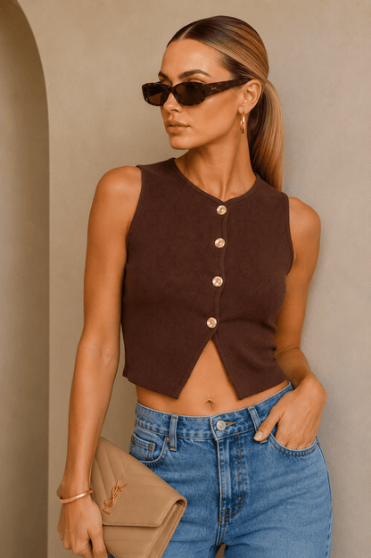 Brown Knit Vest Top