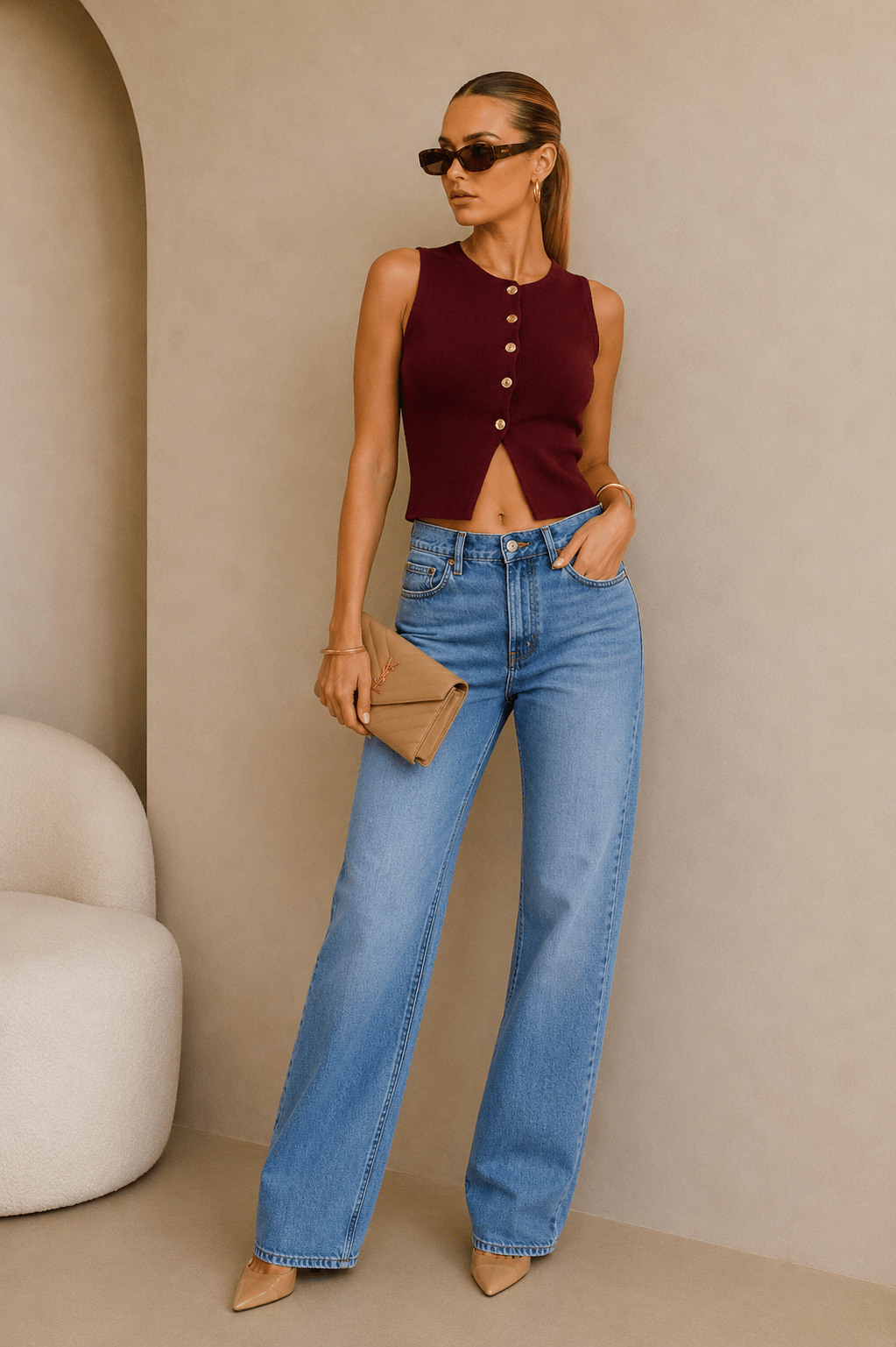 Burgundy Knit Vest Top