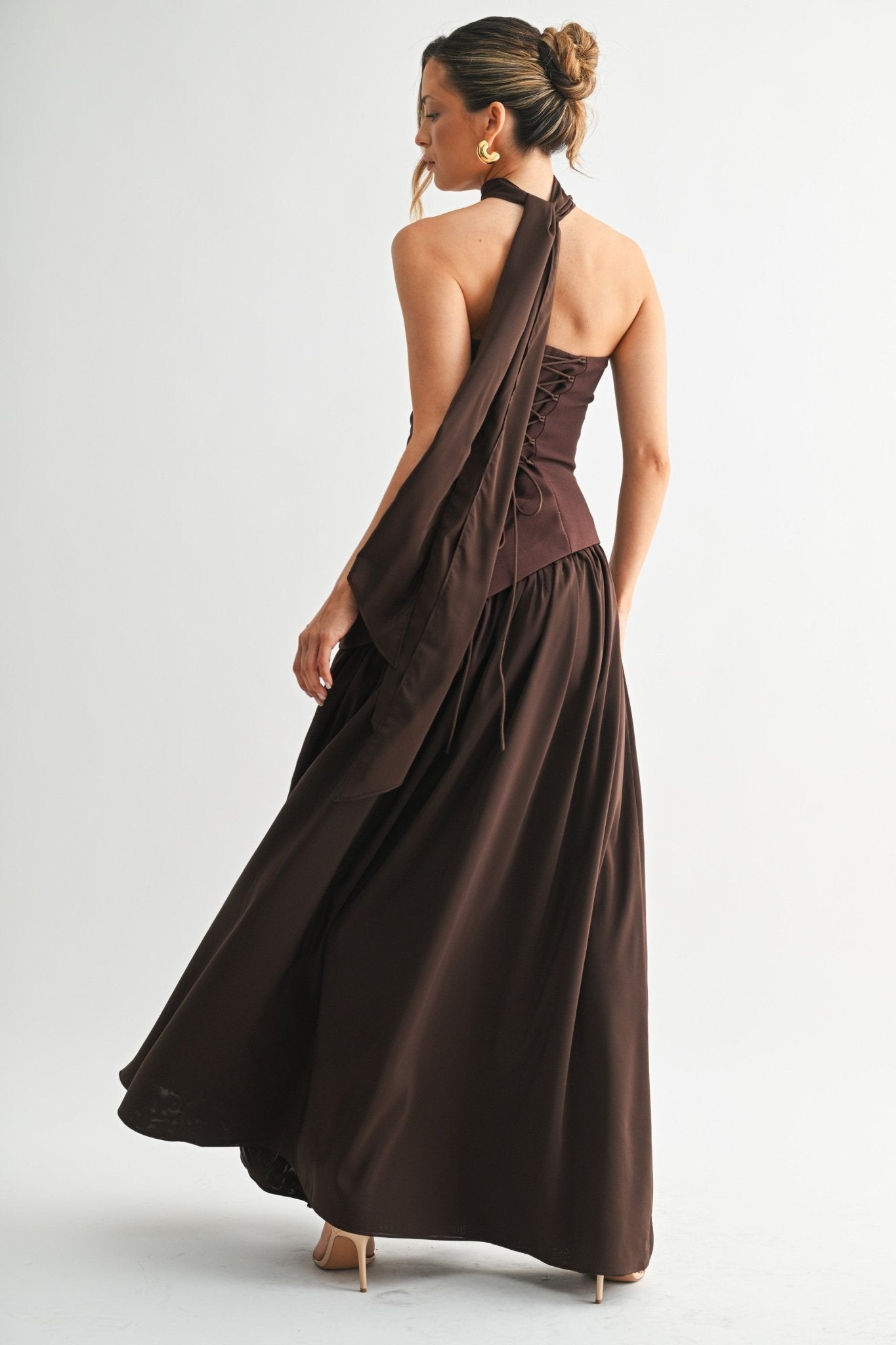 Emerald Parisian Lace-up Maxi Dress