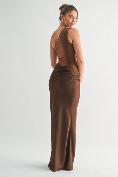 Brown Sable Asymmetrical Maxi Dress
