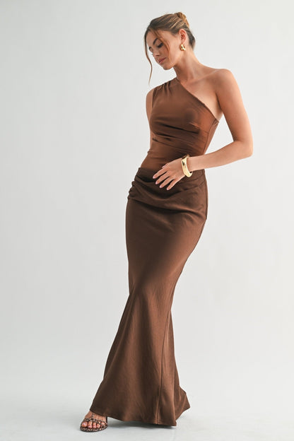 Brown Sable Asymmetrical Maxi Dress
