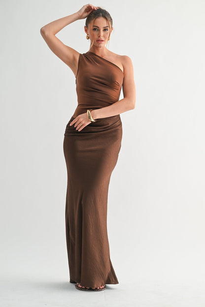 Brown Sable Asymmetrical Maxi Dress