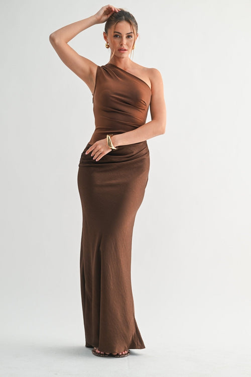 Brown Sable Asymmetrical Maxi Dress