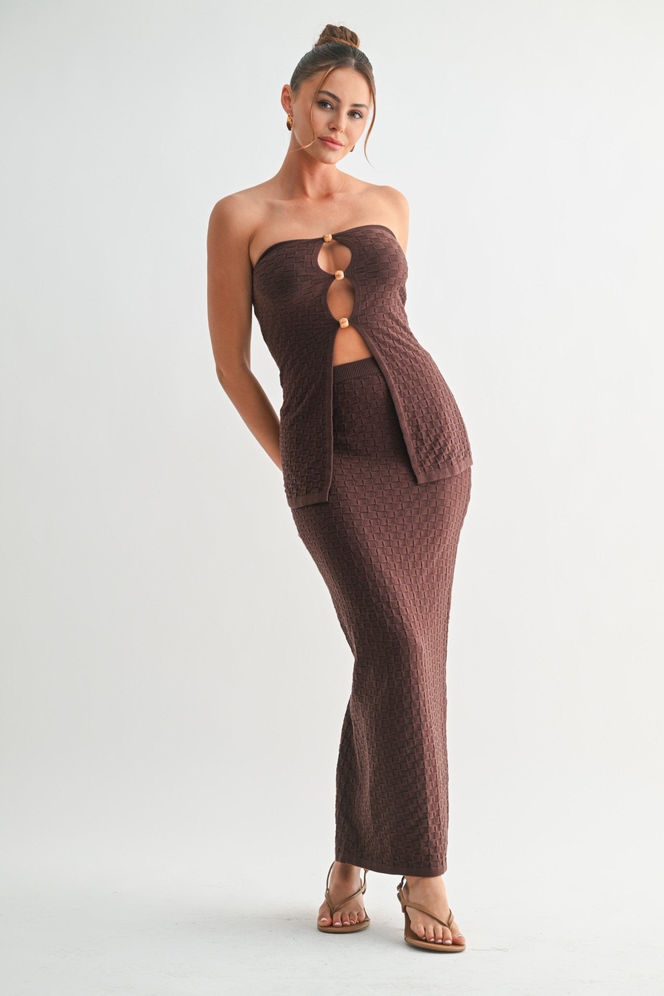 Brown Solene Textured Knit Set