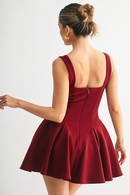 Burgundy Corset Flared Dress