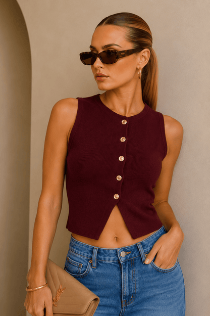 Burgundy Knit Vest Top