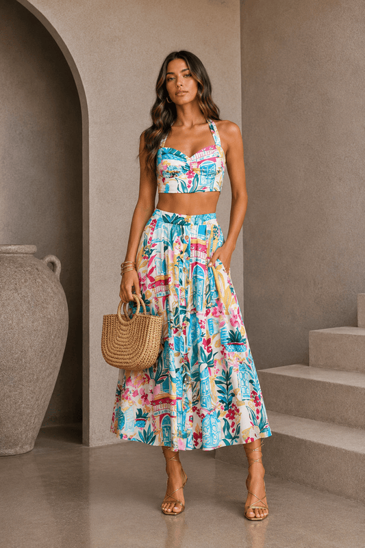 Colorful Floral Midi Skirt