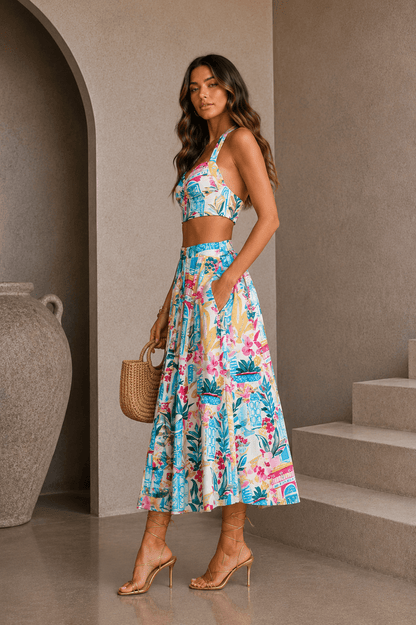 Colorful Floral Halter Crop Top