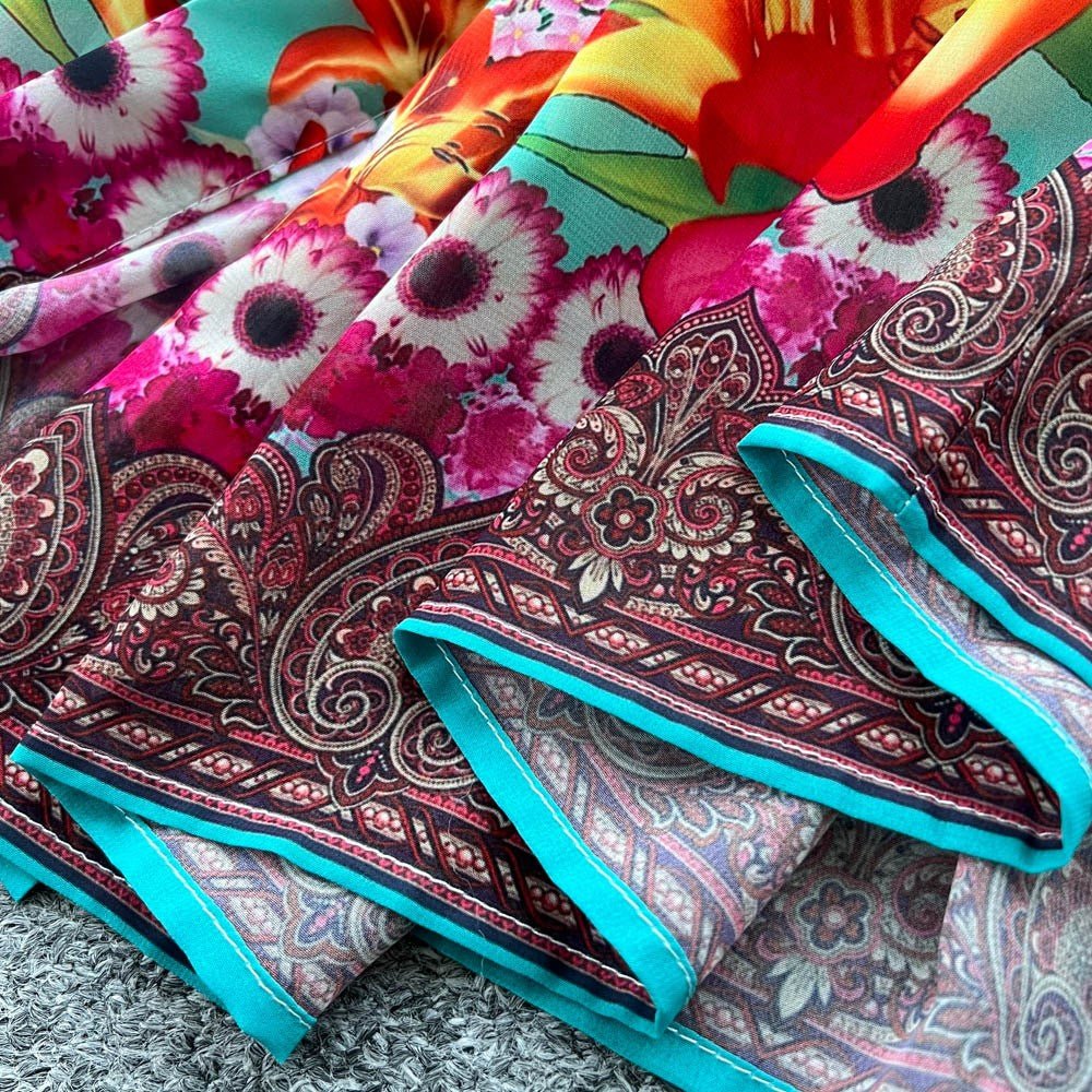 Colorful Printed Long Sleeve Midi Dress
