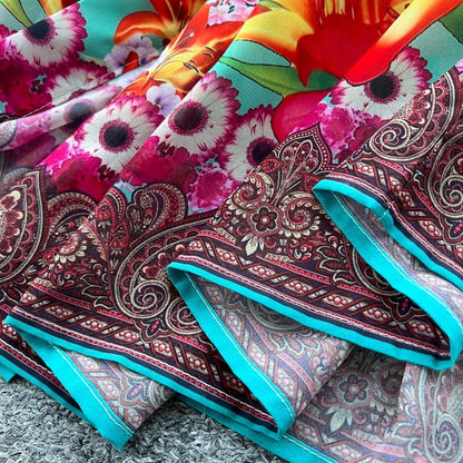 Colorful Printed Long Sleeve Midi Dress