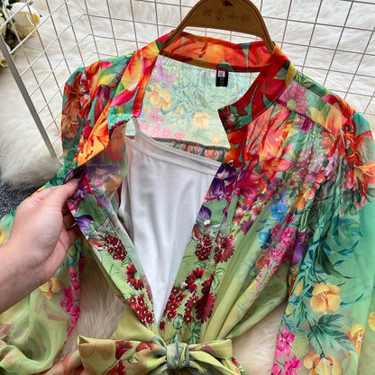 Colorful Printed Long Sleeve Midi Dress
