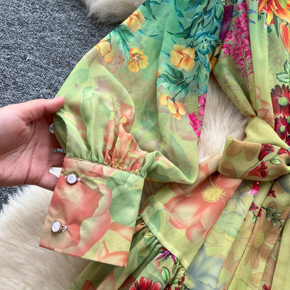 Colorful Printed Long Sleeve Midi Dress