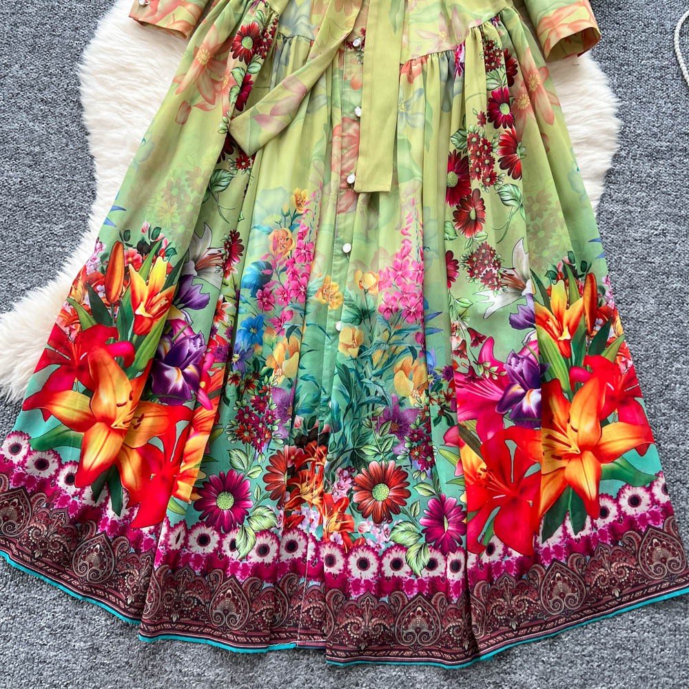 Colorful Printed Long Sleeve Midi Dress