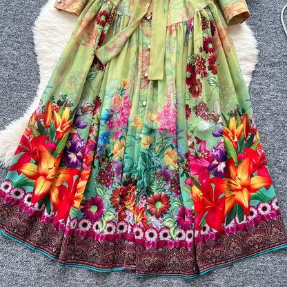 Colorful Printed Long Sleeve Midi Dress