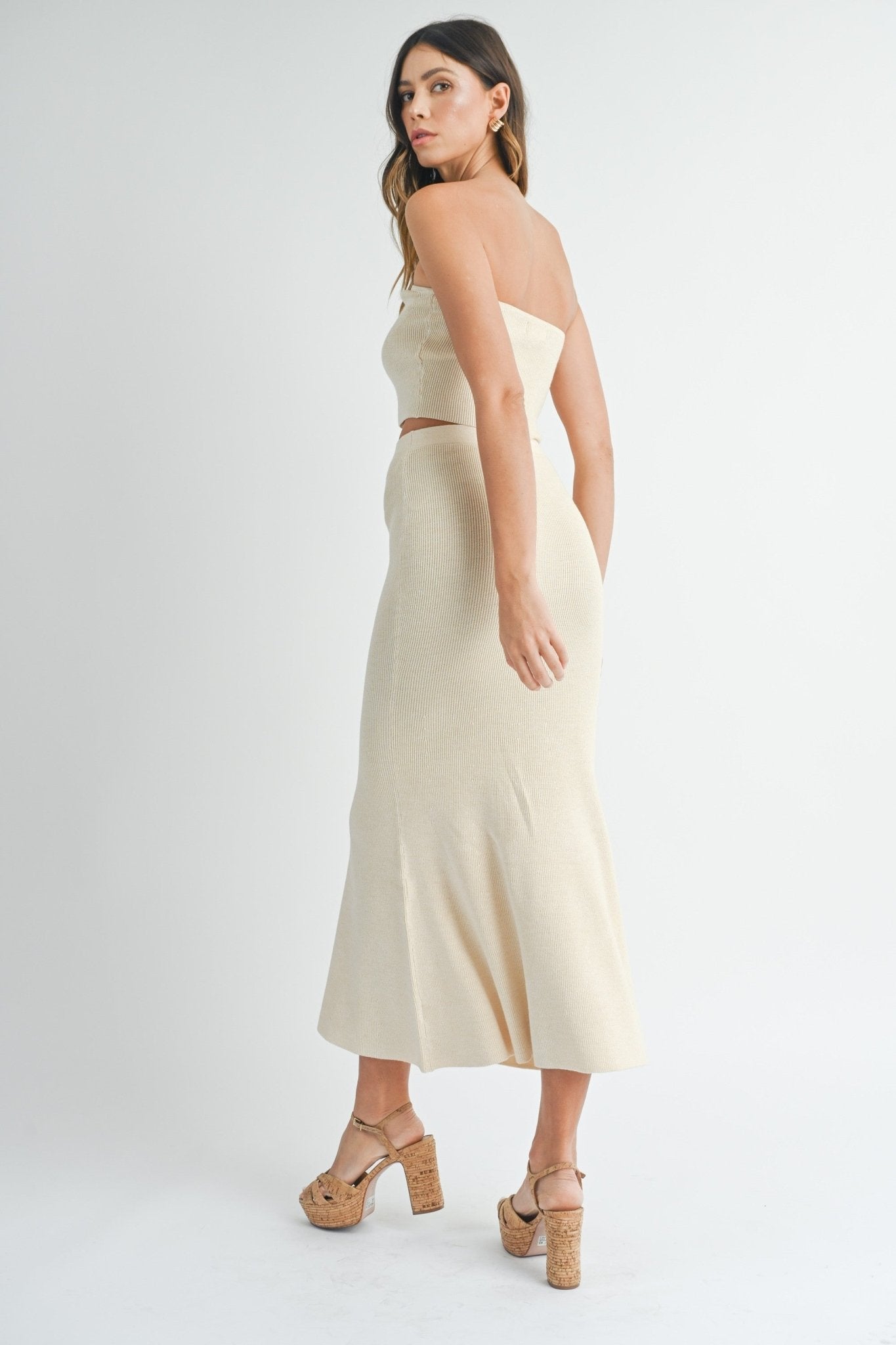 Cream Bandeau Maxi Skirt Set