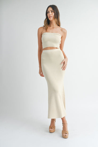 Cream Bandeau Maxi Skirt Set