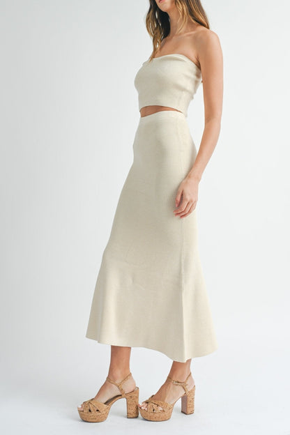 Cream Bandeau Maxi Skirt Set