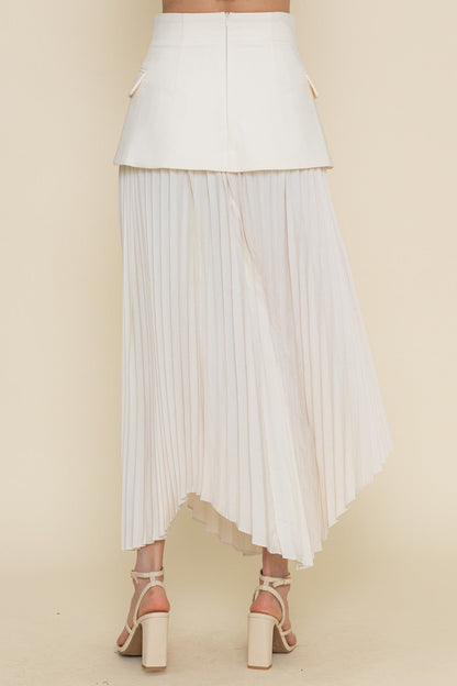 Cream Pleated Slit Skirt