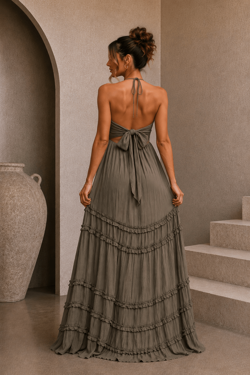 Dark Olive Halter Maxi Dress
