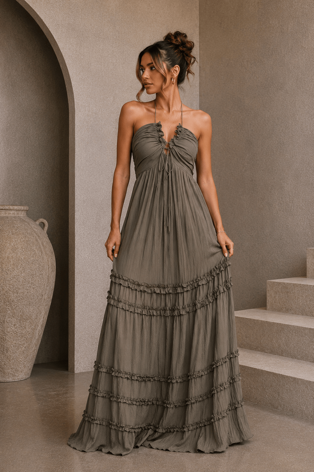 Dark Olive Halter Maxi Dress