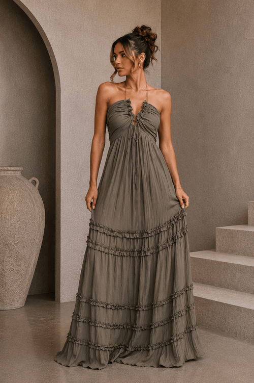 Dark Olive Halter Maxi Dress