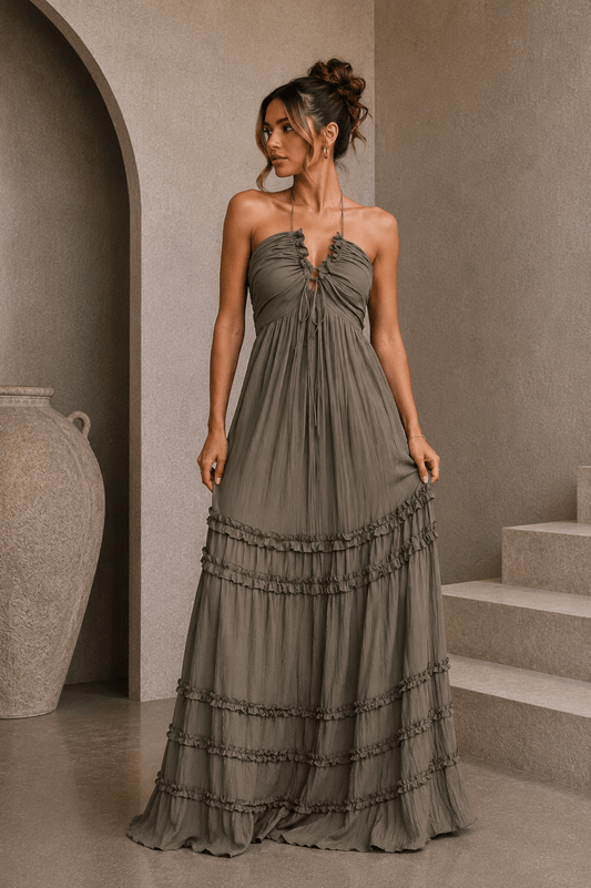 Dark Olive Halter Maxi Dress