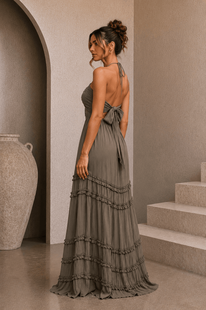 Dark Olive Halter Maxi Dress