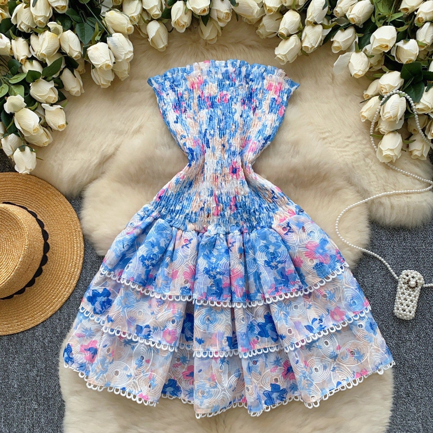 Strapless Embroidered Lace Dress