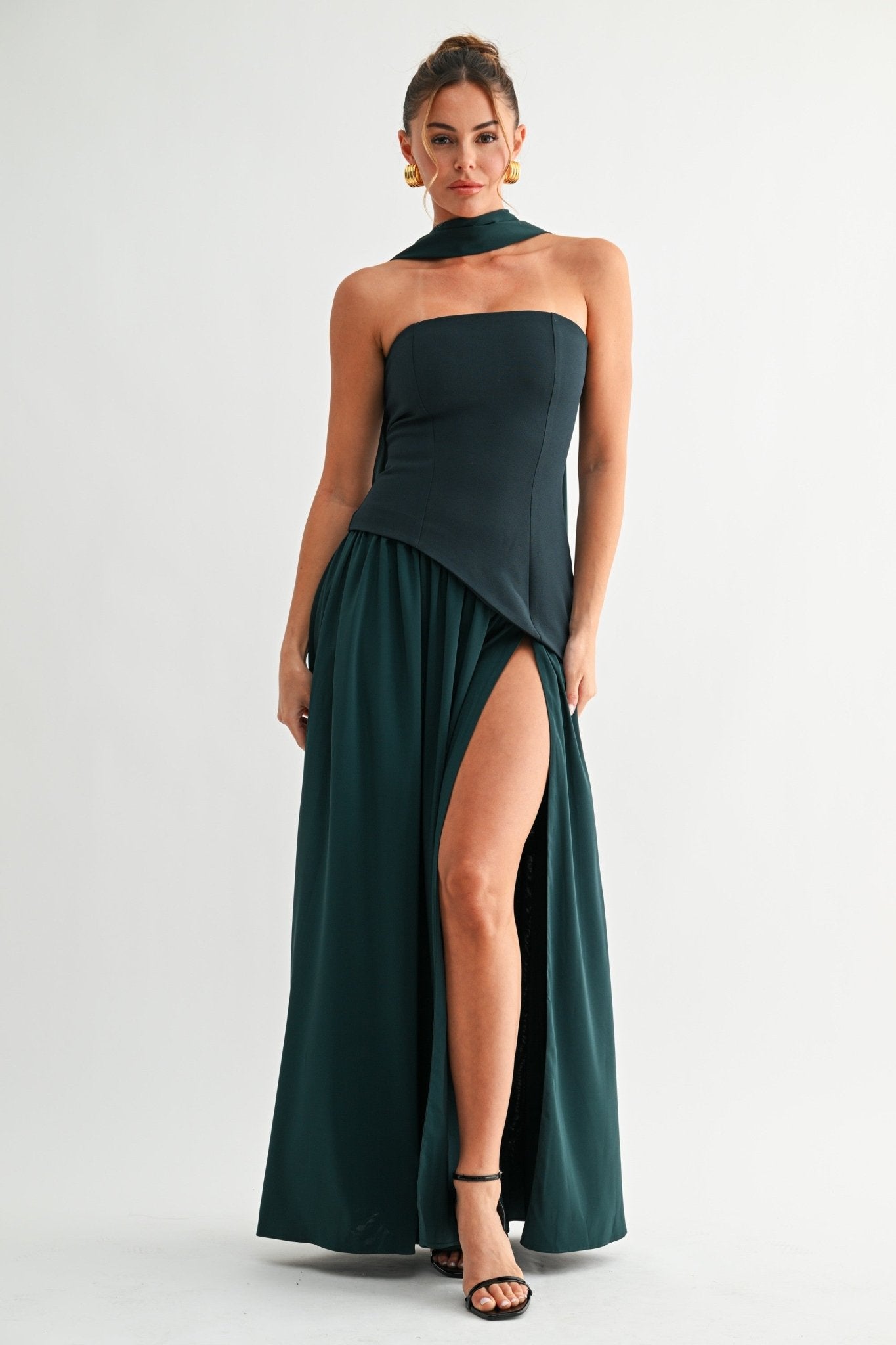 Emerald Parisian Lace-up Maxi Dress