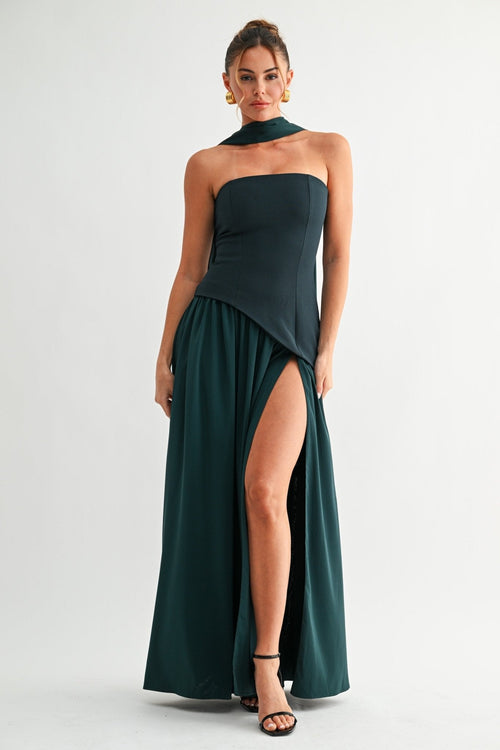Emerald Parisian Lace-up Maxi Dress