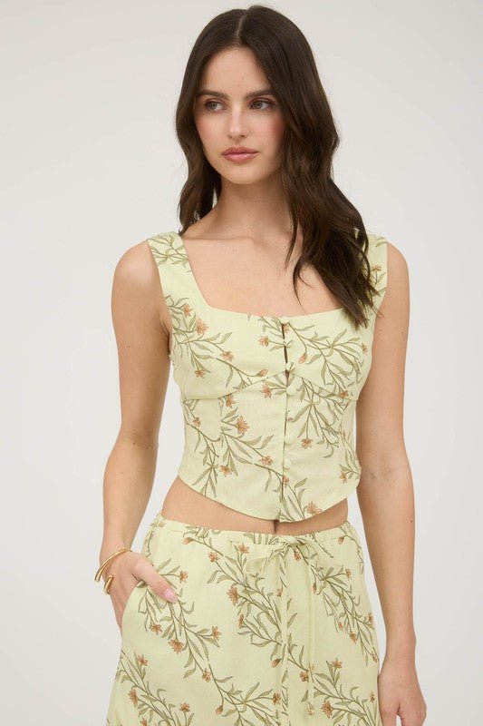 Floral Front Tie Linen Midi Skirt
