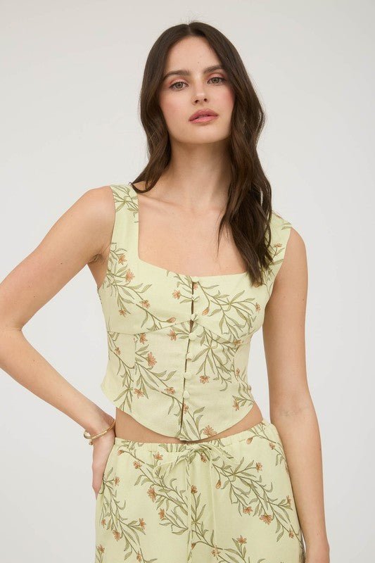 Floral Front Tie Linen Midi Skirt